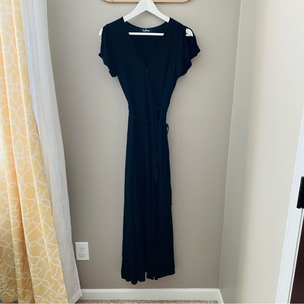 Lulus Long Wrap Dress Black Sz Small